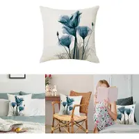 Famanu - 2 stuks Kussenslopen, vintage blauwe inkt bloem linnen sierkussenslopen decoratieve slaapkamer kussenslopen voor bank woonkamer (4 bloemen)