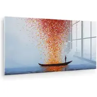 MuchoWow Glasschilderij 160x80 cm - Schilderij acrylglas - Wolk - Confetti - Boot - Wateroppervlakte - Foto op glas - Muurdecoratie woonkamer - Wanddecoratie slaapkamer - Schilderijen