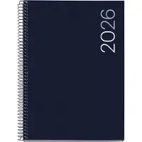 Famanu – Kalender 2026, weekoverzicht, vergelijkbaar met A5+ (155 x 213 mm), flexibele omslag van polypropyleen, spiraalbinding, papier 80 g/m², weekplanner, Catalaans, EN-PT, marineblauw