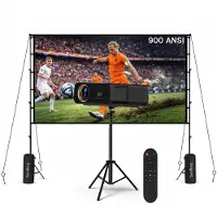 MMOBIEL Beamer met WiFi & Bluetooth, 100 Inch Projectiescherm & Standaard van – Native 1080P, 900 ANSI, 4K Ondersteuning, Automatische Keystone Correctie, 50-300 Inch – Voor HDMI, USB, iOS & Android