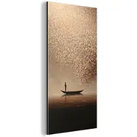 MuchoWow Aluminium schilderij 40x80 cm - Wanddecoratie metaal - Bootje - Blaadjes - Goud - Water - Metalen muurdecoratie woonkamer - Decoratie industrieel - Foto op dibond - Industriële accessoires slaapkamer