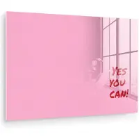 MuchoWow Glasschilderij 120x80 cm - Schilderij acrylglas - Yes you can do it - Rood - Roze - Foto op glas - Muurdecoratie woonkamer - Wanddecoratie slaapkamer - Schilderijen