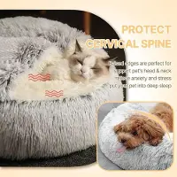 Markenlos - Kalmerend hondenbed, pluizig pluche huisdierbed, wasbaar, angstverlichtend hondenbed voor kleine en middelgrote honden, binnenkatten, honden, zacht warm donut-/grotbed (L-65 cm, grijs)
