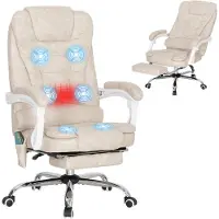 Vinsetto Massagebureaustoel-Microvezel (100% polyester), schuim-65B x 70D x 111-119H cm-Crèmewit