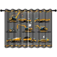 Markenlos - Bouwvoertuiggordijnen 117 × 138 cm, verduisterend, 2 panelen voor kinderslaapkamer – Zwart/Geel