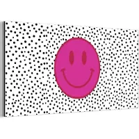 MuchoWow Aluminium schilderij 120x60 cm - Wanddecoratie metaal - Smiley - Roze - Stippen - Metalen muurdecoratie woonkamer - Decoratie industrieel - Foto op dibond - Industriële accessoires slaapkamer