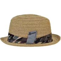 Herman chapeau petit bord relevé en paille papier uni avec ruban imprimé camouflage
