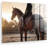 MuchoWow Glasschilderij 80x60 cm - Schilderij acrylglas - Harmonie - Ruiter - Zon - Foto op glas - Muurdecoratie woonkamer - Wanddecoratie slaapkamer - Schilderijen