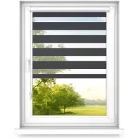 Time4blinds - Dubbele Rolgordijnen Zonder Boren - Zebra-Rolgordijnen voor Ramen en Deuren - om te Plakken, met Aluminium Cassette, Lichtdoorlatende Stof - Antraciet, 1000x900, Links