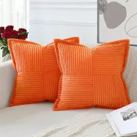 Famanu - Set van 2 corduroy kussenslopen, fluweel, zacht sierkussen, decoratieve kussensloop, moderne kussenhoezen, omwikkelde rand, bankkussens voor woonkamer, slaapkamer, oranje, 45 x 45 cm