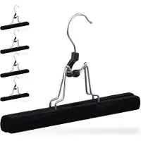 Famanu – Broekhanger - set van 5 - klem - fluweel - hout - antislip - B: 25 cm - rokhanger - kledinghanger - kleerhanger - zwart