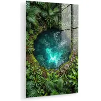 MuchoWow Glasschilderij 80x120 cm - Schilderij acrylglas - Natuur - Jungle - Water - Groen - Foto op glas - Muurdecoratie woonkamer - Wanddecoratie slaapkamer - Schilderijen