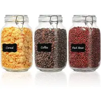 Famanu - Voorraadpotten 1,5 l, set van 3, voorraadpotten met luchtdichte deksels, weckpotten, fermentatiepotten, luchtdichte potten met mechanische sluiting, glas, transparant