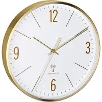 Famanu - Analoge radiografische wandlok, 60.3534.53, rustig loopwerk "Sweep", grote wijzerplaat, goudkleurig metalen frame, met secondew