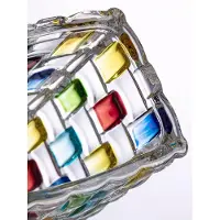Famanu – Kleurrijke geweven kristallen vaas 19,5 cm rond veelkleurig modern tafelblad bloemen huisdecoratie