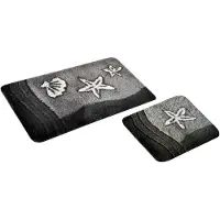 Famanu – Set van 2 badmatten - badtapijt - grijs Sealife design - comfortabel en absorberend - antislip onderzijde - geschikt voor badkamer of toilet - duurzaam en onderhoudsvriendelijk