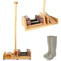 Famanu – 4 Borstels - Laarzentrekker met lange houten handgreep - Borstel - Krabber - Schoenreiniger - Handig om laarzen uit te trekken - 90 cm - Hout