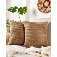 Famanu – Corduroy ribfluweel fluwelen kussenhoezen set van 2 (45x45 cm) – verborgen rits – zachte sierkussenhoezen voor bank – bruin