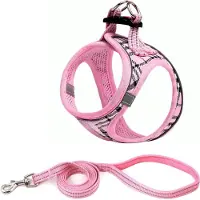 Famanu – Hondentuig Kleine honden met riem - anti-trektuig Reflecterend ademend borsttuig - puppytuig voor kleine - middelgrote honden (XXS - Roze geruit)