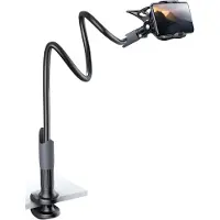 Famanu Zwanenhals telefoonhouder, Flexibele houder voor bed - Lazy arm 360 verstelbare klem beugel standaard voor smartphone - Zwart