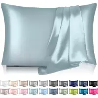 Famanu - Zijden kussensloop standaardmaat aqua blauw, koelend en anti-acne, verborgen rits, luxe glad voor haar en huid
