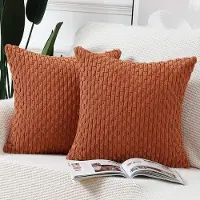 Famanu – Corduroy ribfluweel boho kussenhoezen set van 2 (45x45 cm) – zachte decoratieve sierkussenhoezen – roest/terracotta