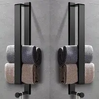 Famanu - 2PCS Handdoekstang, Zelfklevend Handdoekstang Zonder Boren Gastengreep Roestvrij Staal Mat Zwart 43.5cm met Haak Voor Badkamer Keuken