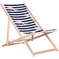 Greenblue GB183 - Strandstoel - Klassieke beukenhouten ligstoel met flamingo-print - tot 110 kg