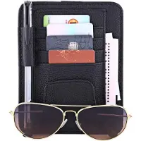 Famanu – Auto Voorruit Organizer Pouch Tas Kaart Opslag Bril Clip Houder Auto Organizer met Kaartsleuven Brilclip (Zwart)