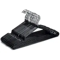 Famanu - kledinghanger zwart 40 stuks, rubber gecoat, metalen kledinghanger, draad hanger, antislip, ruimtebesparend, dunne hanger 0.5 cm dik