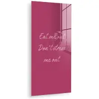 MuchoWow Glasschilderij 40x80 cm - Schilderij acrylglas - eat me out don't stress me out - Roze - Minimalistisch - Foto op glas - Muurdecoratie woonkamer - Wanddecoratie slaapkamer - Schilderijen