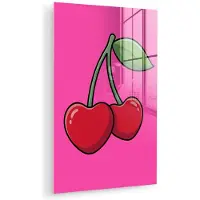 MuchoWow Glasschilderij 120x180 cm - Schilderij acrylglas - Kers - Roze - Fruit - Foto op glas - Muurdecoratie woonkamer - Wanddecoratie slaapkamer - Schilderijen
