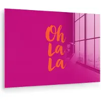 MuchoWow Glasschilderij 120x80 cm - Schilderij acrylglas - Oh la la - Roze - Oranje - Minimalistisch - Foto op glas - Muurdecoratie woonkamer - Wanddecoratie slaapkamer - Schilderijen