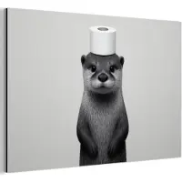 MuchoWow Aluminium schilderij 180x120 cm - Wanddecoratie metaal - Otter - WC rol - Zwart - Wit - Metalen muurdecoratie woonkamer - Decoratie industrieel - Foto op dibond - Industriële accessoires slaapkamer