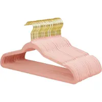 Famanu – Fluwelen hangers - jas- en suitehangers - antislip hangers - ultradunne ruimtebesparende hangers - stevige en duurzame kledinghangers - 360 draaibare vergulde haken - 36 stuks (lichtroze)
