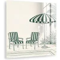 MuchoWow Glasschilderij 50x50 cm - Schilderij acrylglas - Terras - Illustratie - Groen - Foto op glas - Muurdecoratie woonkamer - Wanddecoratie slaapkamer - Schilderijen