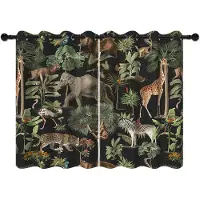 Famanu – Verduisterende Gordijnen Jungle Wildlife World Olifant Giraffe Wild Safari Groen Bos voor Woonkamer Slaapkamer raam Gordijnen 2 Panelen Set met gaten