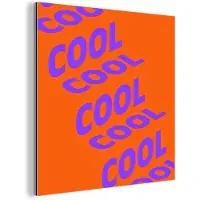 MuchoWow Aluminium schilderij 20x20 cm - Wanddecoratie metaal - Cool - Paars - Oranje - Metalen muurdecoratie woonkamer - Decoratie industrieel - Foto op dibond - Industriële accessoires slaapkamer