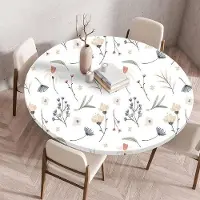 OEM Ronde tafelkleed met elastiek, rond tafelkleed, elastische tafelbeschermer, antislip ronde tafelbeschermer, wasbaar, geschikt voor thuis, hotel, restaurant, buiten, tuin (140 cm, bloemmotieven)
