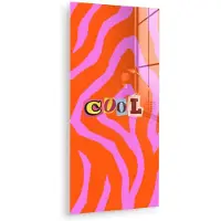 MuchoWow Glasschilderij 60x120 cm - Schilderij acrylglas - Zebraprint - Grafisch - COOL - Oranje - Foto op glas - Muurdecoratie woonkamer - Wanddecoratie slaapkamer - Schilderijen