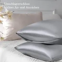 Famanu - Satijnen kussenslopen 50x80 cm grijs set 2, zijdeachtig zacht voor haar en huid, envelopsluiting met 2 haarbandjes