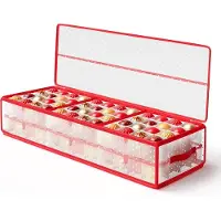 Famanu - Kerstversieringsdoos, 96 compartimenten (elk 7,6 cm), 96,5 x 33,5 x 17,5 cm, verdelers, Oxford-stof, ritstrekkers, kersenrood