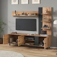 STILVORA TV-Meubelset - Compact Met 3 Kasten En Open Legplank - Veel Opbergruimte En Dempende Scharnieren - Spaanplaat - 187,5x40x167 cm - Zwart+Notenbruin