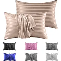 Famanu - Satijnen kussenslopen 50x75 cm champagne beige set 2, satijn streep, envelopsluiting glad en zacht voor haar en huid