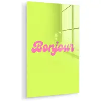 MuchoWow Glasschilderij 80x120 cm - Schilderij acrylglas - Groen - Roze bonjour - Retro - Foto op glas - Muurdecoratie woonkamer - Wanddecoratie slaapkamer - Schilderijen