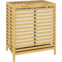 HOMCOM Wasmand-Bamboe, Polyester-55L x 36B x 64,2H cm-Natuurlijk hout + Crèmewit