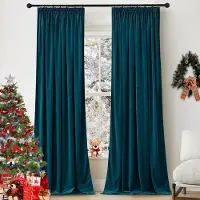 Famanu – Gordijnen Kant en Klaar -Fluwelen Gordijnen (300 g/m2) -Stof Verduisterende Gordijnen voor Woonkamer - Slaapkamer - Kinderkamer -Plooiband 2 Stuks - Pauw Teal