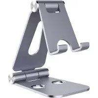 Famanu Tabletstandaard, dubbele opvouwbare tablethouder, universele houder voor mobiele telefoon, aluminium tablethouderstandaard compatibel met tablet smartphone en alle 4-10 inch apparaten, grijs
