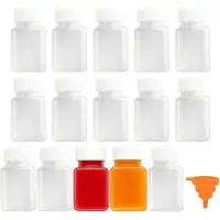 Famanu - Set van 15 plastic shotflessen 100 ml met deksel, herbruikbaar voor sap, water en smoothie – Transparant
