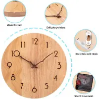 Famanu - Wandklok, eiken, 30 cm, kwarts, grote wandklok eenvoudig te lezen voor kamer, thuis, keuken, slaapkamer